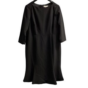 Boden Black Midi Dress with Three-Quarter Sleeves and Flared Hem